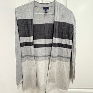 GAP Women's Light Gray and Charcoal Striped Cardigan